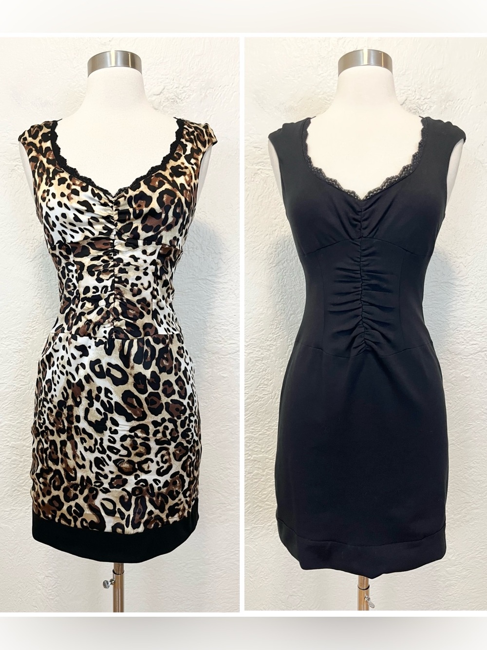 Vintage Bebe Y2K Dress Tan Black Animal Print Leopard Reversible Satin Ponte XS